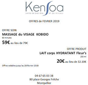 Offres de FEVRIER 2019 - Institut de beauté KenSoa Montpellier